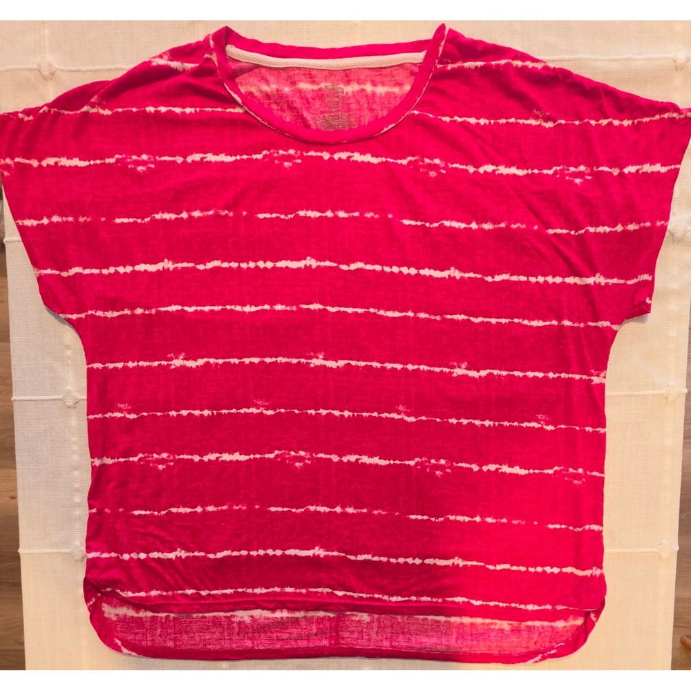Secret Treasures Red/Pink White Striped Tie Dye Sleep Top XL 16-18 High Low Hem